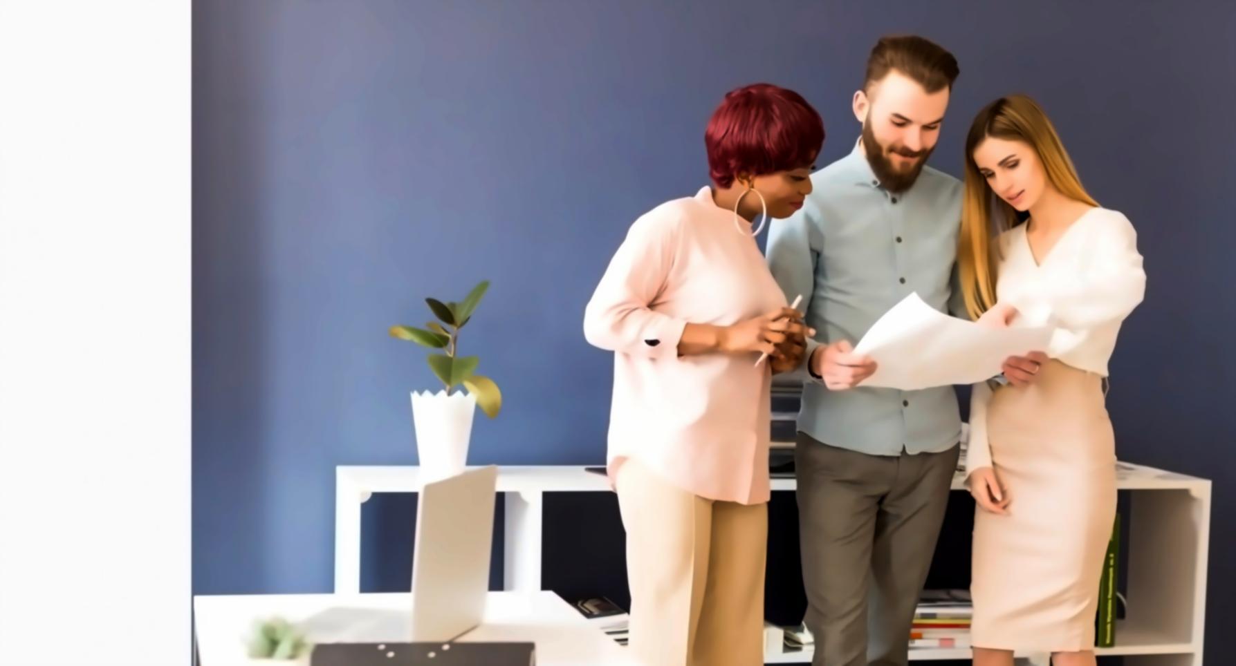 Business owner reviewing financial reports and planning documents